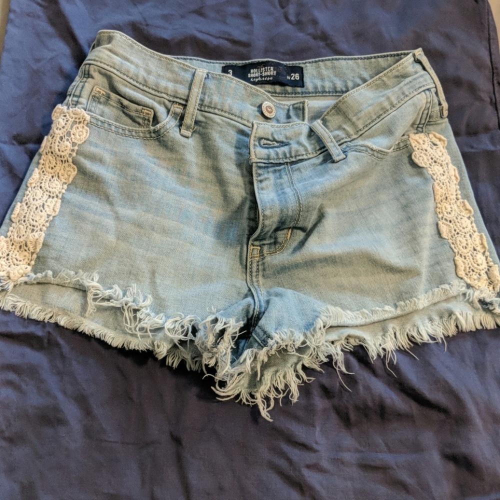 Hollister Light Blue Denim Jean Shorts with Lace Detail